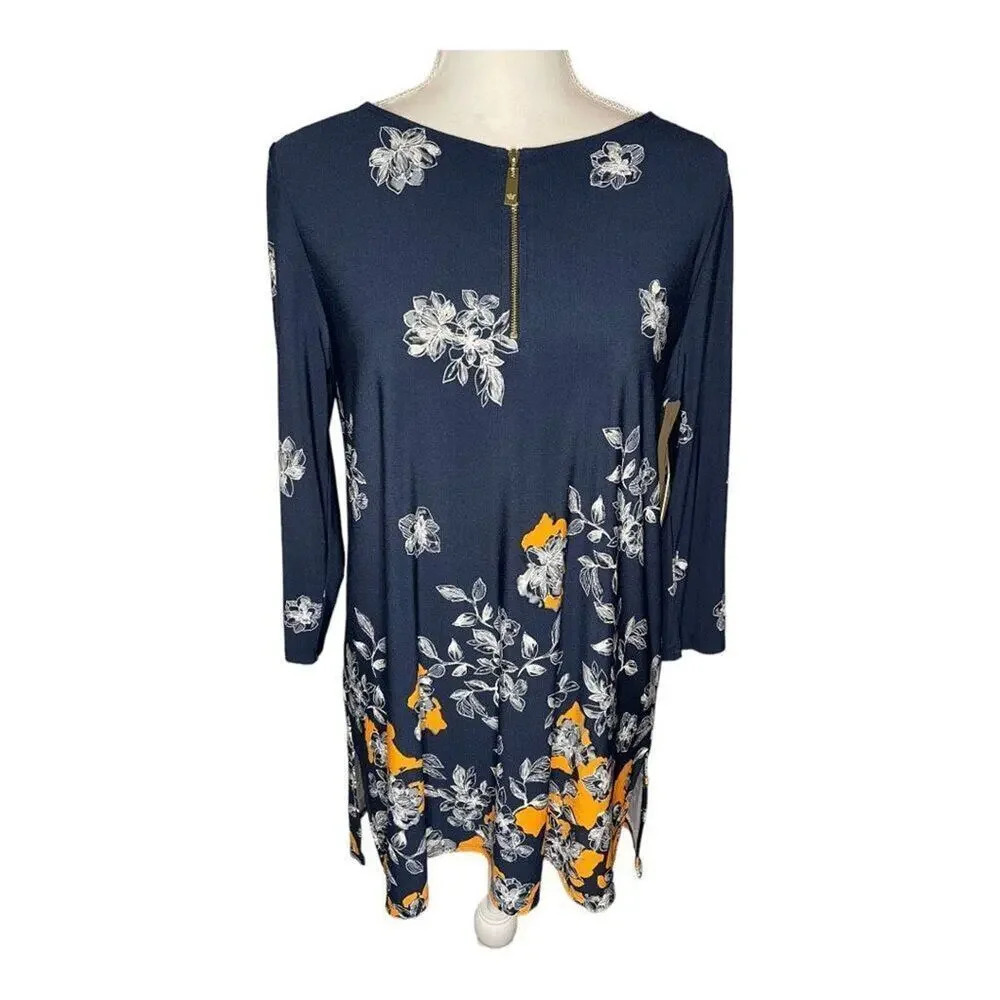 Chaus New York Women’s Small Stretchy Nautical Breeze Blue 3/4 Sleeve Tunic NEW